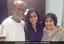 Soundarya with her parents Rajinikanth and Latha. (Image courtesy: Twitter)