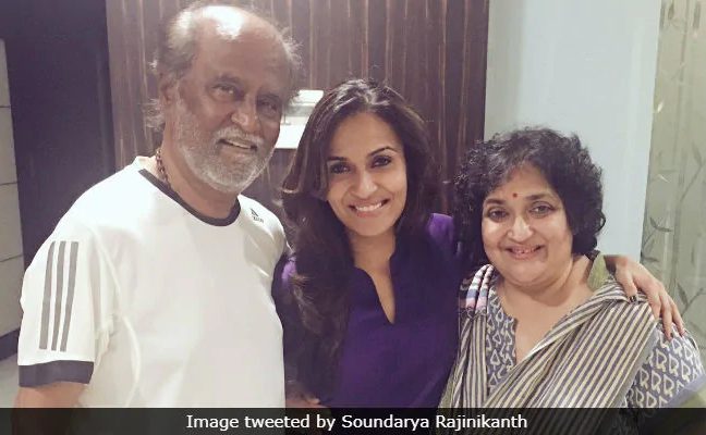 Soundarya with her parents Rajinikanth and Latha. (Image courtesy: Twitter)
