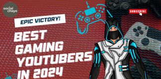 In this image, it is defining Best gamers on YouTube in India 2024. It is a post by social chaye for a blog on their website based on top gaming YouTubers. The image has white, red, blue, and combinations of colours like black and grey.