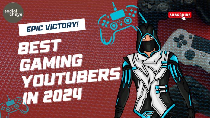 In this image, it is defining Best gamers on YouTube in India 2024. It is a post by social chaye for a blog on their website based on top gaming YouTubers. The image has white, red, blue, and combinations of colours like black and grey.