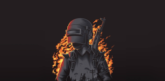 New PUBG Mobile Update Image in which a warrior soldier with a backlight of fire. grey tones and black background